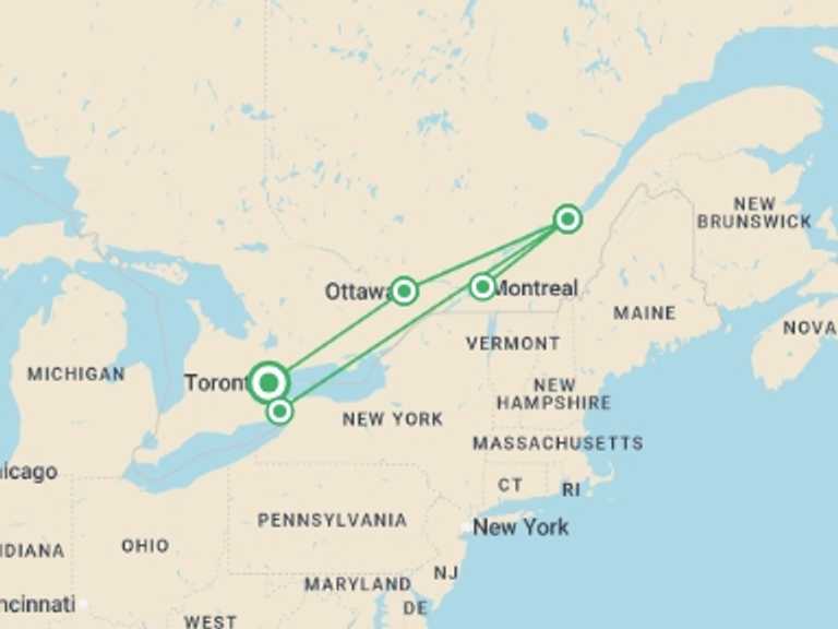 Map of Canada Tour with 5 destination visits for the trip: Eastern Canada Adventure