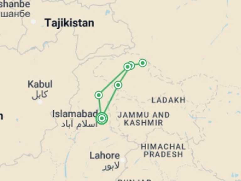 Map of a Sightseeing Tour with 6 destination visits for the trip: Hunza Valley Sightseeing Tour