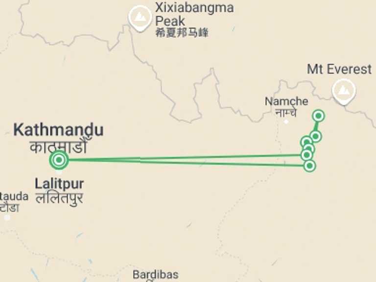 Map of Everest Panorama trek Tour with 8 destination visits for the trip: Everest View Trekking