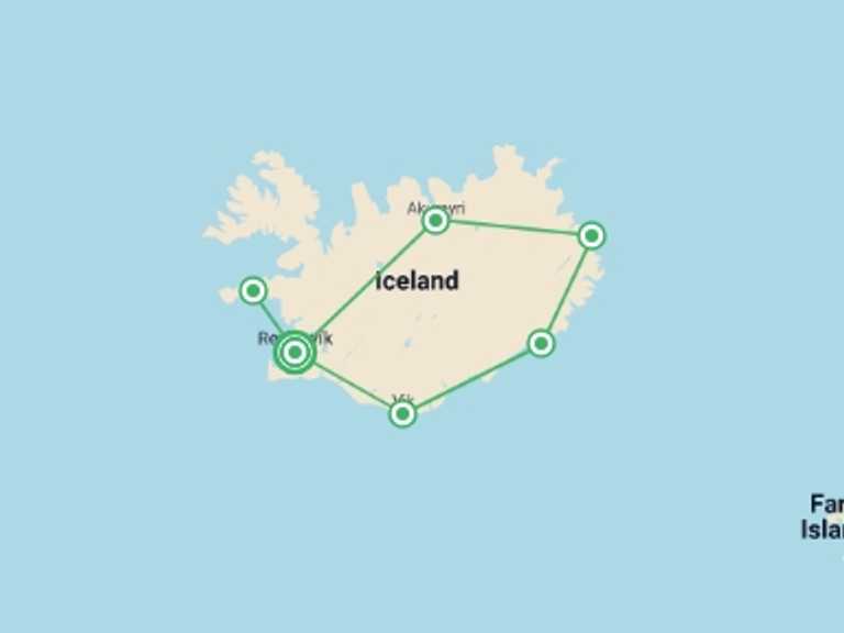 Map of a Waterfalls Tour with 6 destination visits for the trip: Best of Iceland: Golden Circle & Snæfellsnes Peninsula