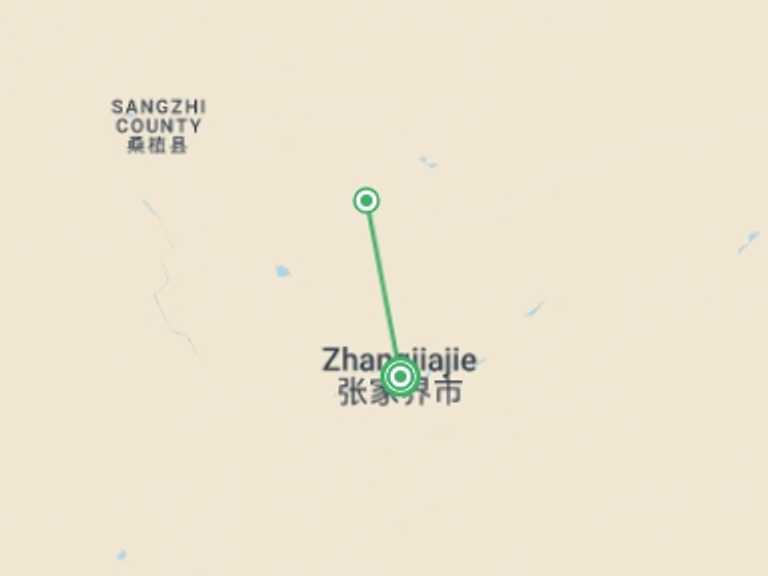 Map itinerary of China Tour in July 2027 with 2 destination visits for the trip: Zhangjiajie’s Natural Mountain Majesty Tour