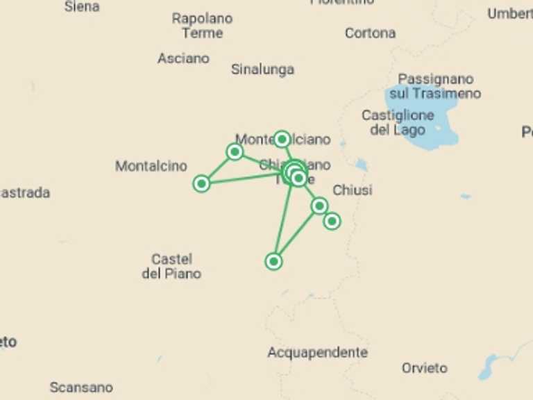 Map of 8-Day Tuscany Tour with 6 destination visits for the trip: A Taste of Tuscany Cycling