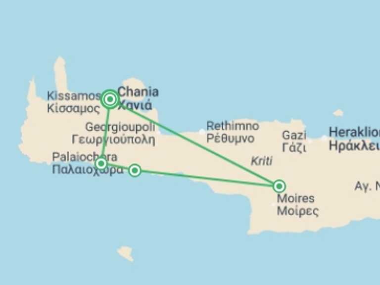 Map of Europe Tour with 5 destination visits for the trip: Walking in Crete