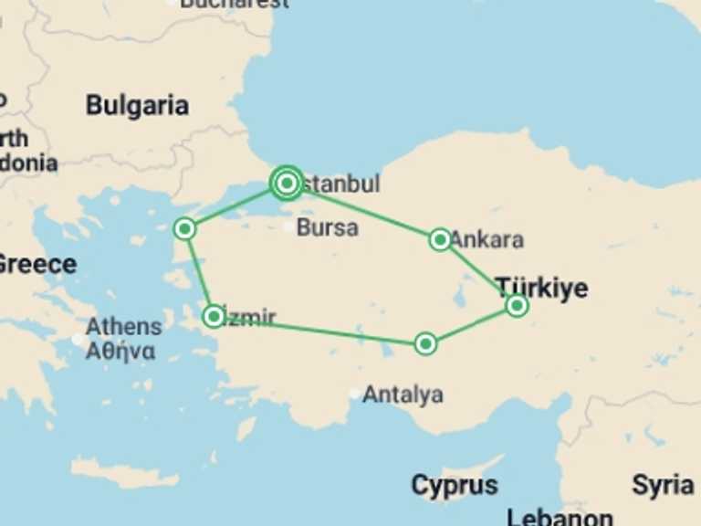 Map of Canakkale Tour with 6 destination visits for the trip: Simply Turkey