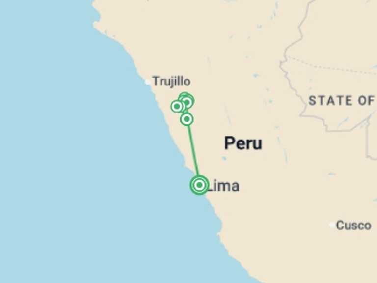 Map of Andes Tour with 9 destination visits for the trip: Alpamayo Circuit