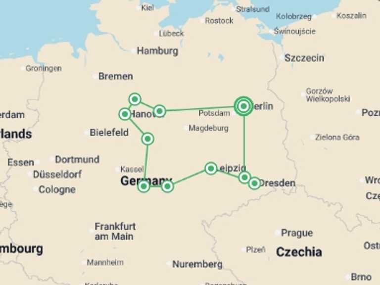 Map of Europe Tour with 4 destination visits for the trip: Adventure in the Heart of Germany with Berlin