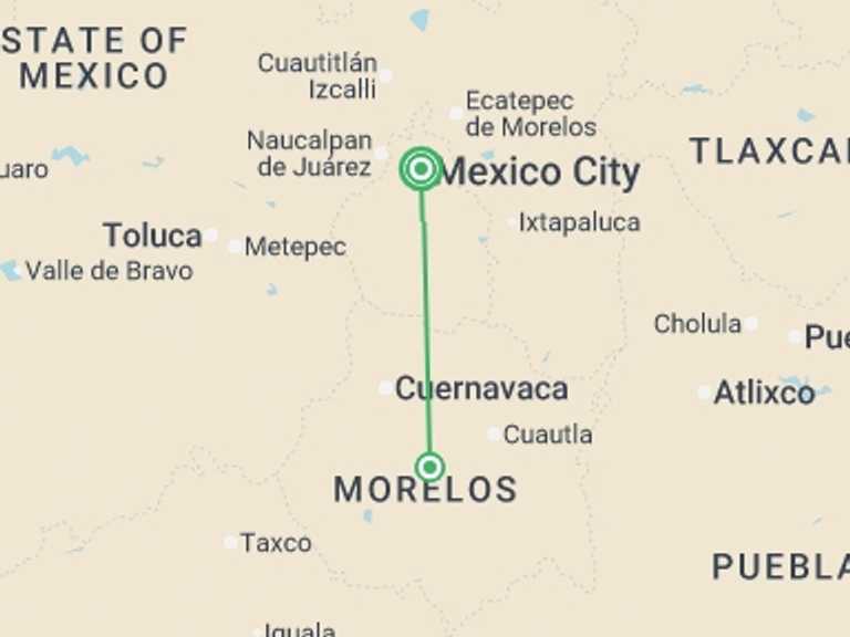Map of Mexico Tour with 2 destination visits for the trip: February 11:  Bahidora Festival 2026, Music, Art, Adventure & Mexico City