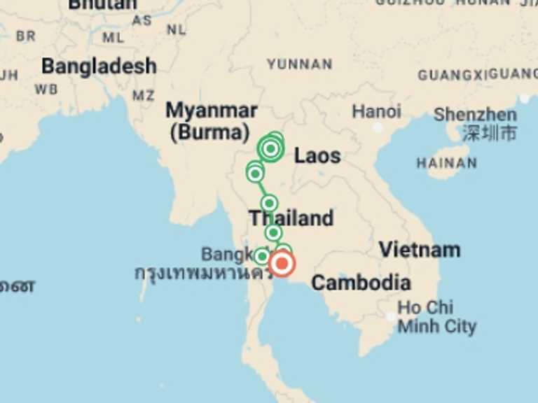 Map itinerary of Ayutthaya Tour in June 2026 with 6 destination visits for the trip: Thailand Grand Tour, Private Tour