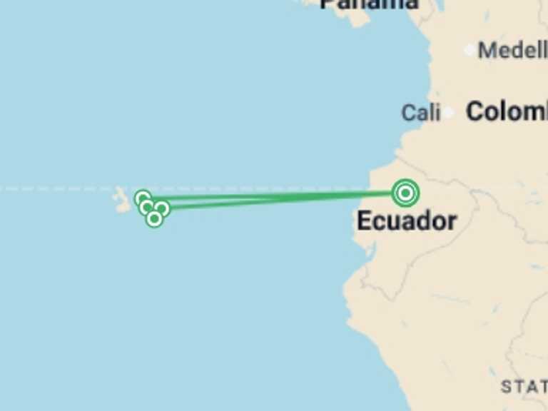 Map itinerary of Andes Tour in April 2026 with 5 destination visits for the trip: Galapagos Explorer: Southern Islands (Grand Queen Beatriz)