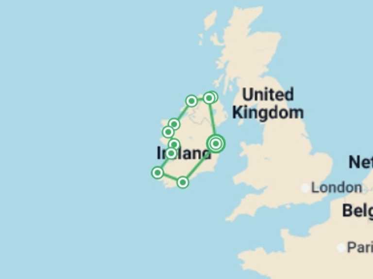Map of Ireland Explorer Tour with 10 destination visits for the trip: Totally Ireland - 11 days