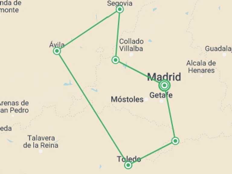 Map itinerary of Spain Tour in February 2026 with 3 destination visits for the trip: Undiscovered Castilla, Self-drive