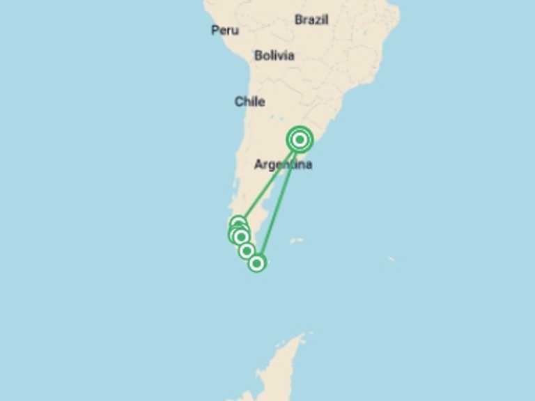 Map of Argentina Walking Tour with 9 destination visits for the trip: Adventures in Patagonia