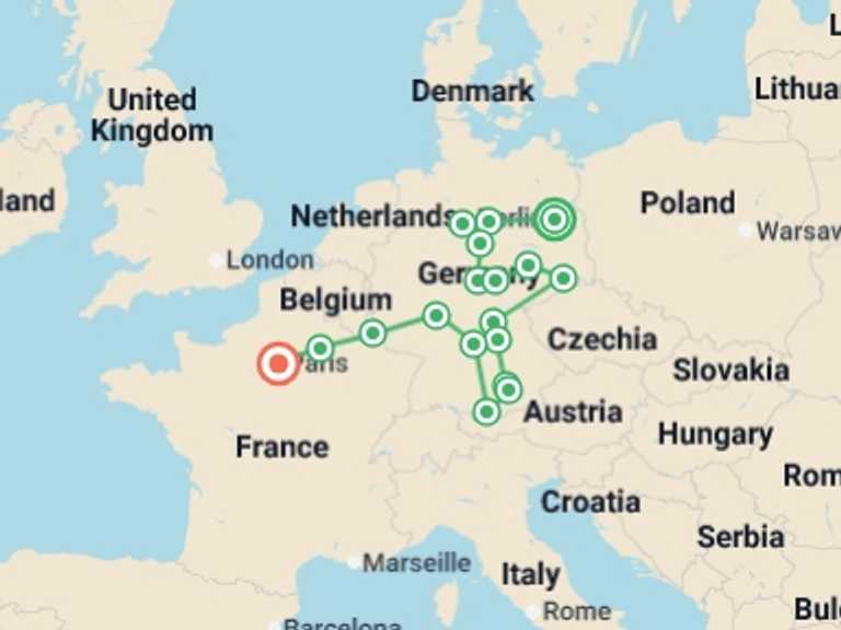 Map of Paris Explorer Tour with 8 destination visits for the trip: Full Germany Circuit, Ending in Paris