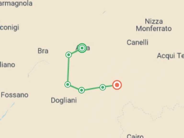 Map itinerary of Mediterranean Tour in September 2026 with 7 destination visits for the trip: Piedmont: Land of Barolo and Barbera