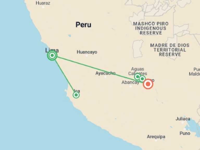 Map itinerary of Lima Tour in September 2027 with 5 destination visits for the trip: The Total Peru Package: Cities, Deserts & Inca Ruins