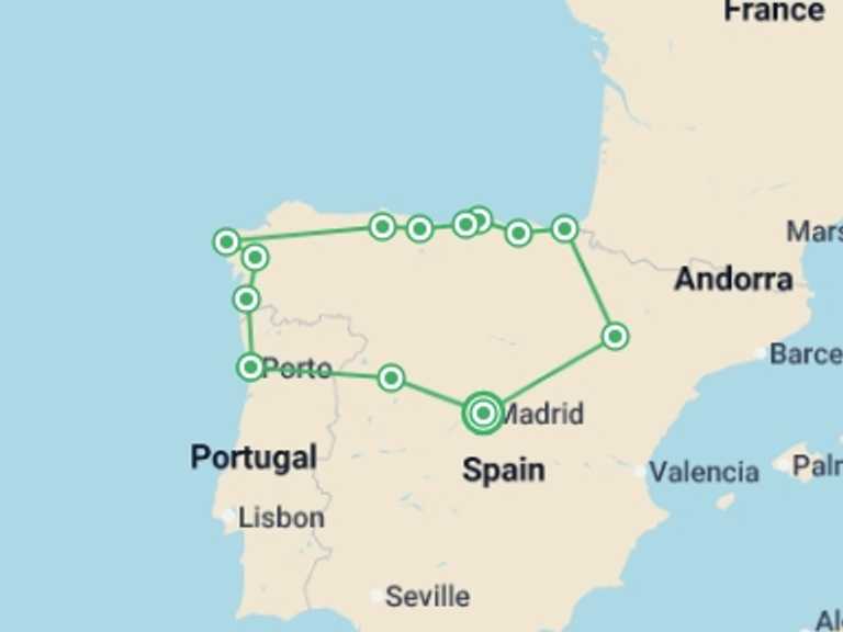 Map of 8-Day Madrid Tour with 7 destination visits for the trip: Northern Spain Explorer - 8 days