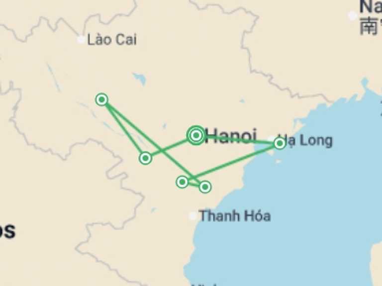 Map of Ninh Binh Tour with 6 destination visits for the trip: Cycling North Vietnam - 9 days