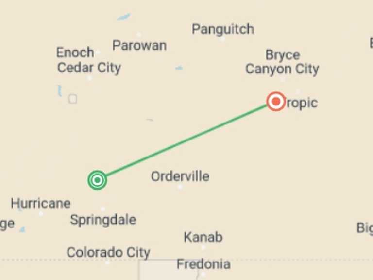 Map itinerary of USA Tour in Fall with 3 destination visits for the trip: Hiking and Camping in Utah