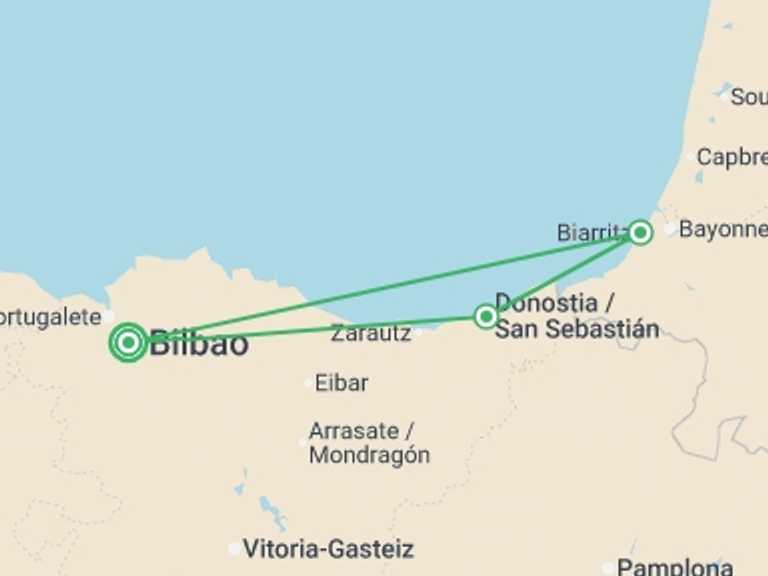 Map of Spain Tour with 1 destination visits for the trip: Bilbao Uncovered (Superior) - 5 days