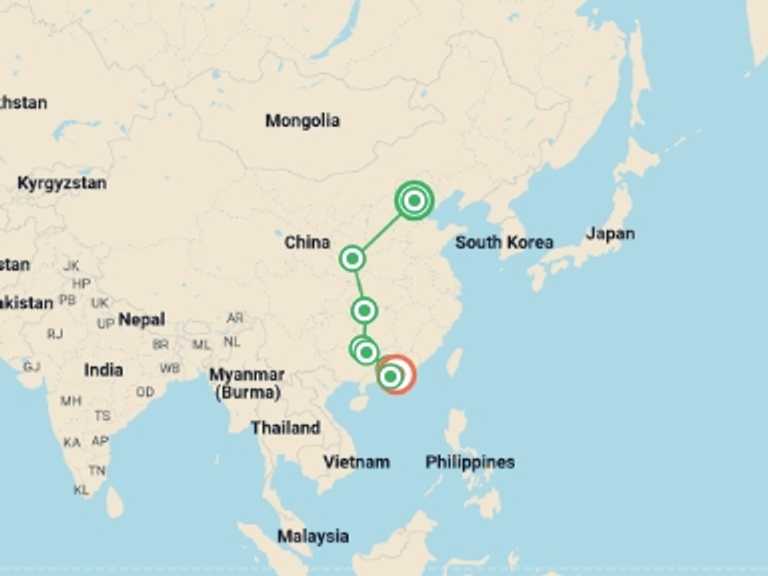 Map of a Explorer Tour with 7 destination visits for the trip: Discover the Magic of Avatar in China