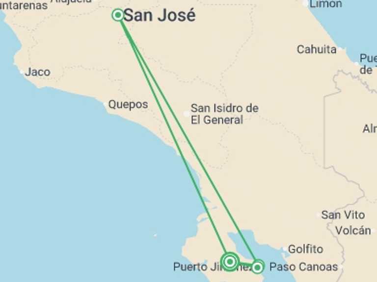 Map of a Active and outdoor Tour with 2 destination visits for the trip: 4-day Botanika Osa Rainforest Experience