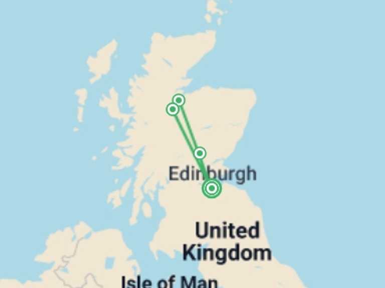 Map of 8-Day Scotland Tour with 4 destination visits for the trip: Premium Scotland