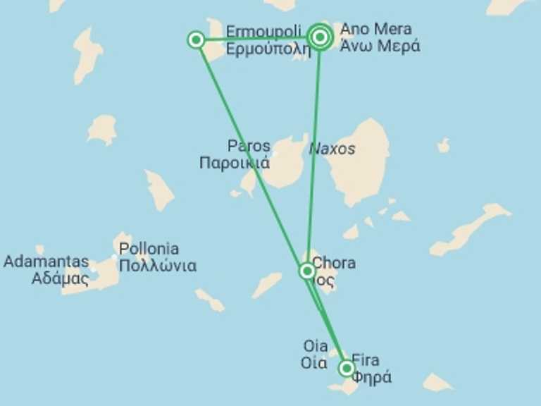Map of Greece Natural landmarks sightseeing Tour with 4 destination visits for the trip: Sailing Greece - Mykonos to Mykonos