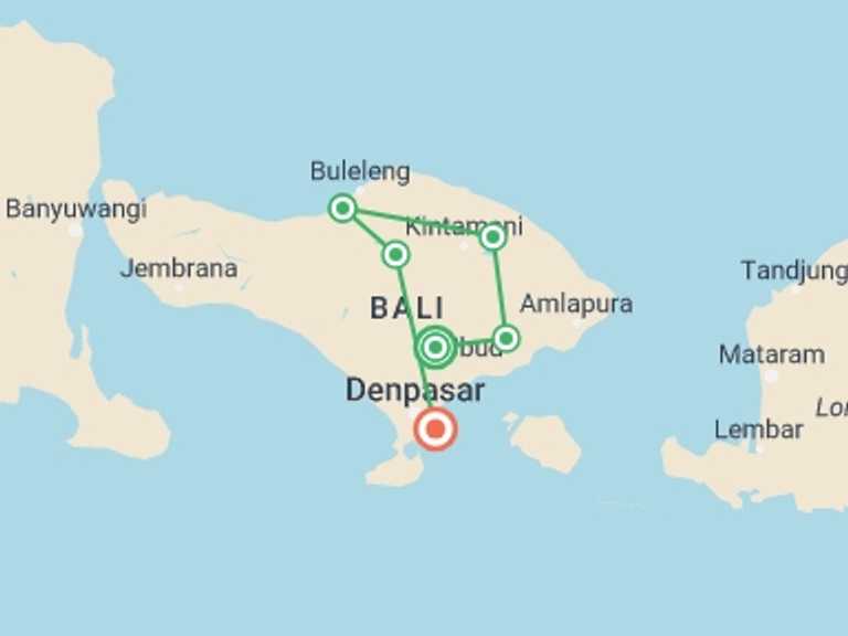 Map of Indonesia Tour with 7 destination visits for the trip: Beautiful Bali