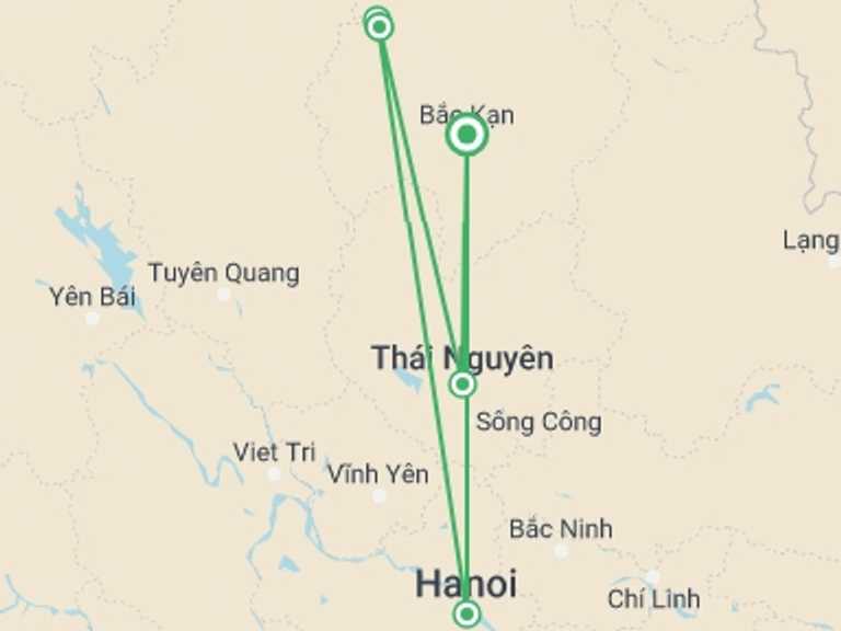 Map of Hanoi Active and outdoor Tour with 3 destination visits for the trip: Lo Mo Cave Expedition 3 Days 2 Nights