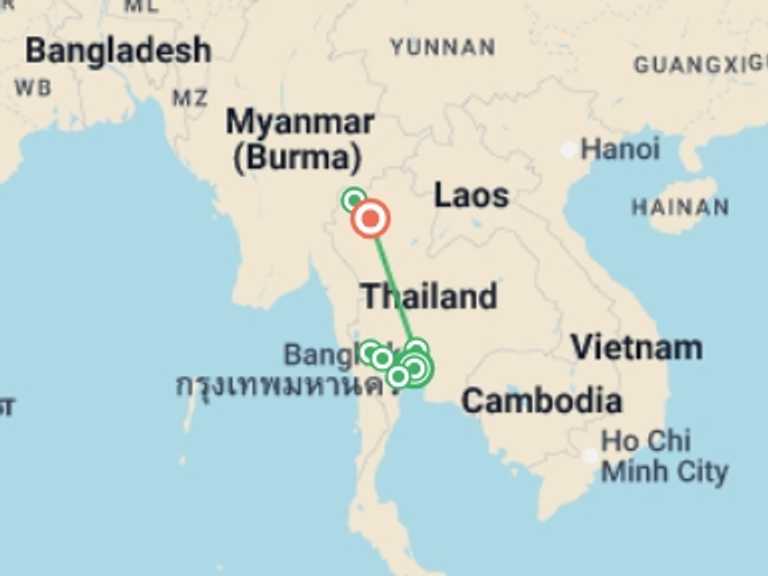 Map of Asia Tour with 5 destination visits for the trip: North Thailand: Rivers & Rice Fields