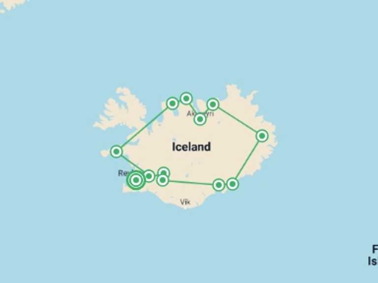 Map itinerary of Reykjavik Tour in June 2027 with 7 destination visits for the trip: Premium Iceland