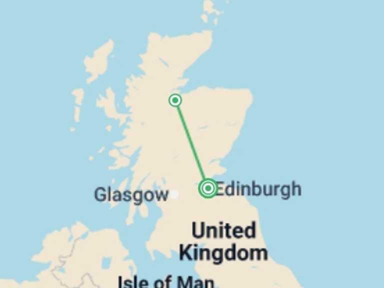 Map itinerary of Europe Tour in April 2026 with 2 destination visits for the trip: Outlander TV Overnight - 2 days