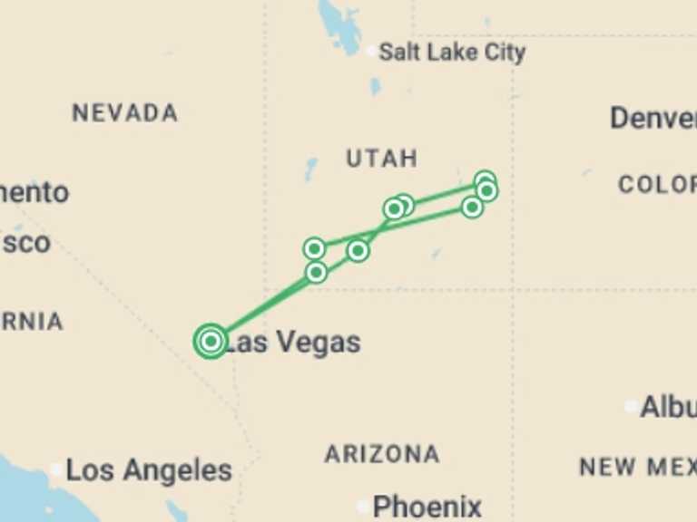 Map itinerary of North America Tour in Summer with 5 destination visits for the trip: Utah's Mighty Five From Vegas - 5 days