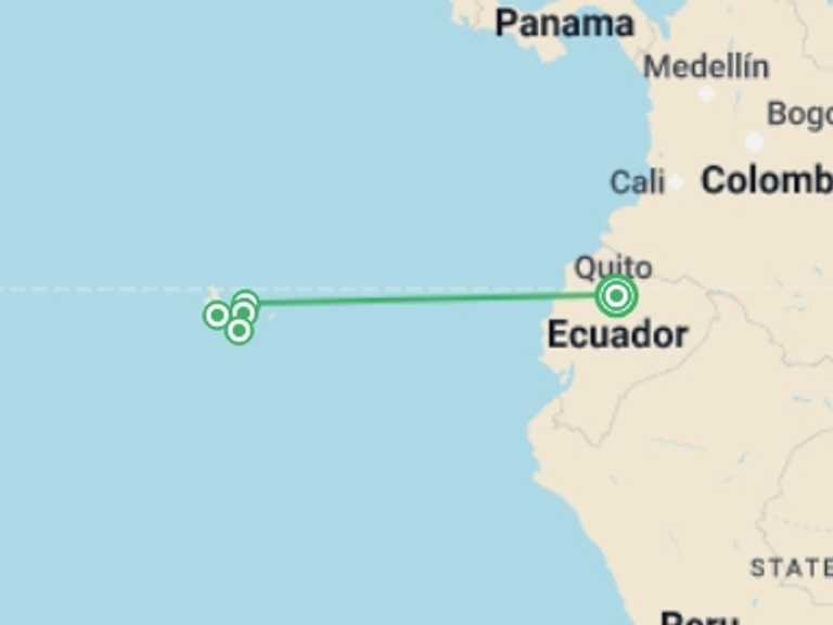 Map of a Chill out Tour with 4 destination visits for the trip: Galápagos Island Hopping