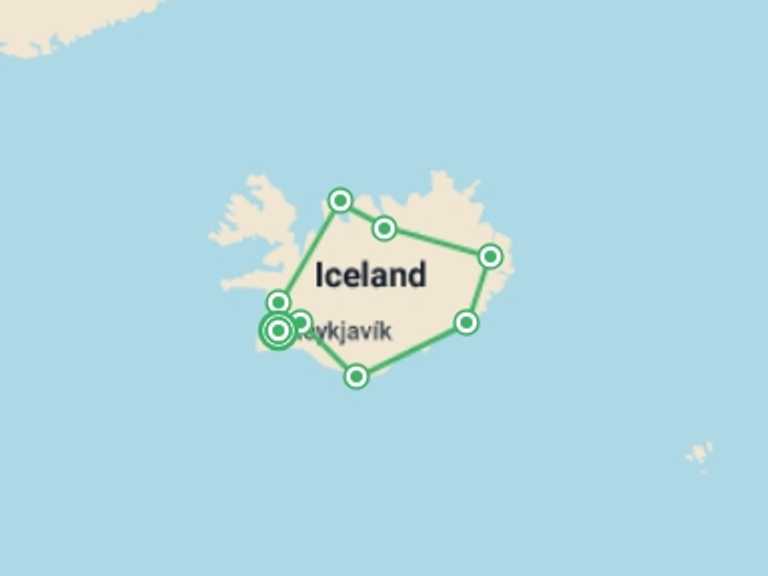 Map of Iceland Tour with 8 destination visits for the trip: Iceland Explorer Self Drive Summer