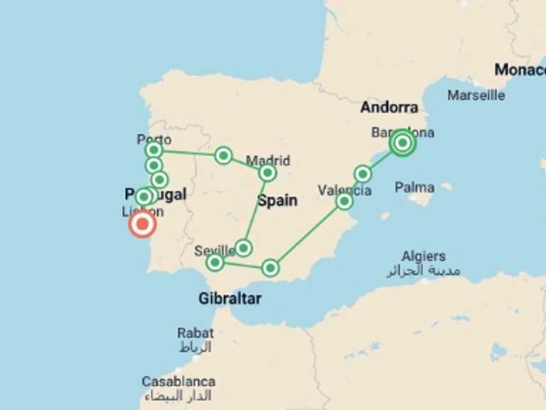 Map of Porto Explorer Tour with 8 destination visits for the trip: Spain & Portugal Unveiled: Small Group Tour