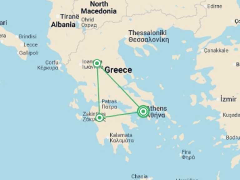 Map of Europe Tour with 3 destination visits for the trip: Glories of Greece