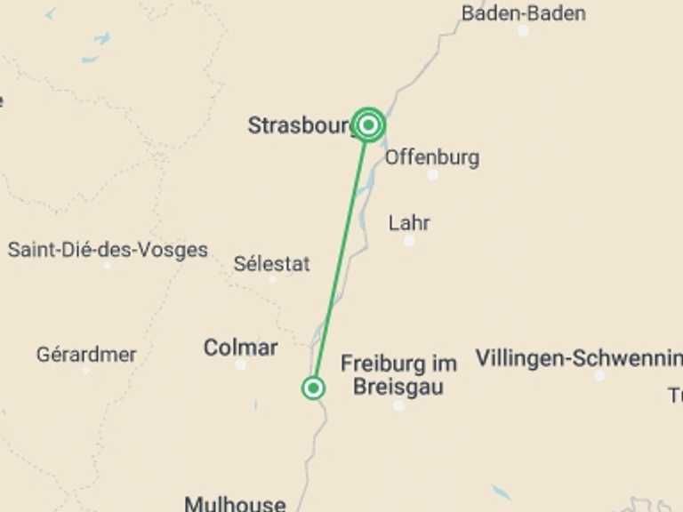 Map of Strasbourg Cruise Tour with 2 destination visits for the trip: Alsace: land of tradition and gastronomy (port-to-port cruise)