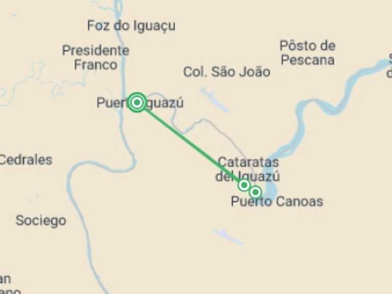 Map itinerary of South America Tour in November 2026 with 3 destination visits for the trip: Argentina: Iguazu Falls in 4 days
