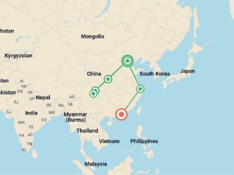 Map of a Food Tour with 6 destination visits for the trip: China Real Food Adventure