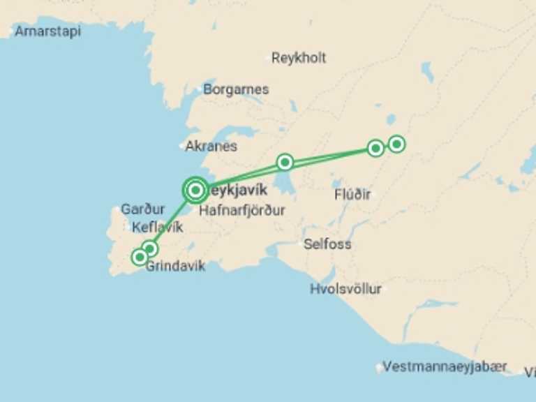 Map of 5-Day Iceland Tour with 1 destination visits for the trip: Reykjavik Iceland & Solar Eclipse at Sea (Large Group) - 5 days