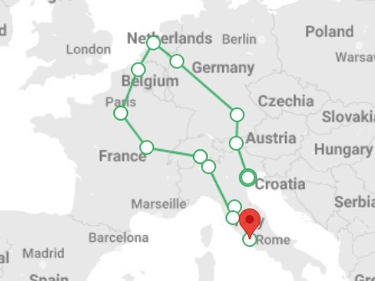 Map of Switzerland Tour with 8 destination visits for the trip: Europe Highlights Christmas