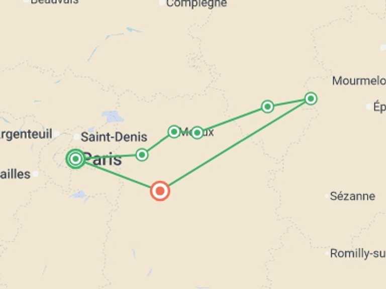 Map of France Tour with 6 destination visits for the trip: France at its Finest from Paris to the Champagne Region (port-to-port cruise)