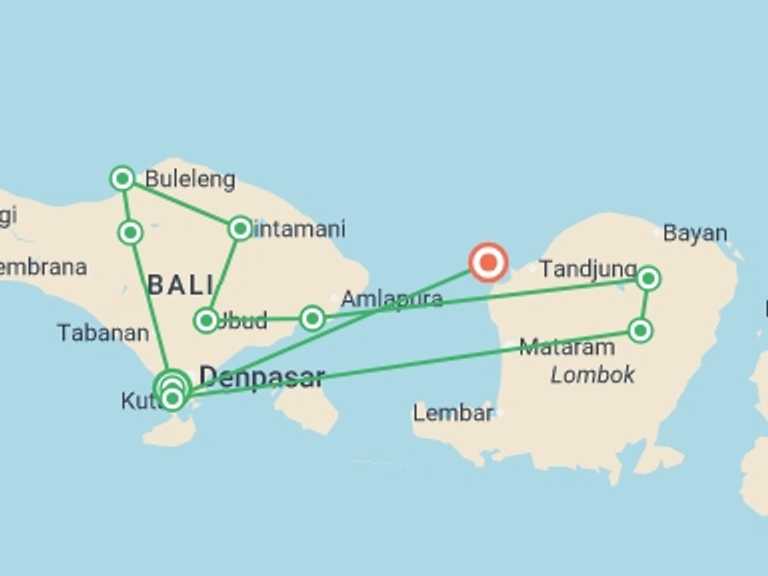 Map of Asia Tour with 10 destination visits for the trip: Indonesia: Bali to Lombok