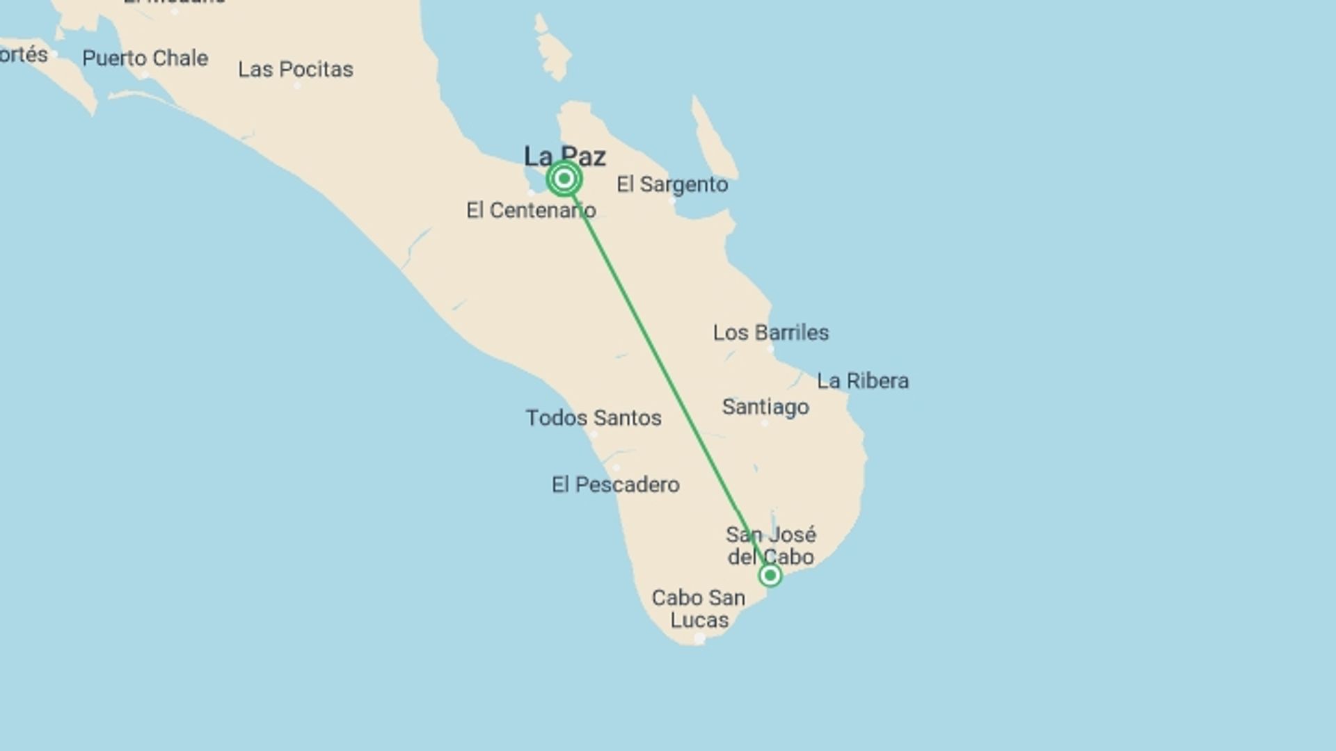 A map showing the tour itinerary for the trip: La Paz - Active, starting in La Paz, Mexico and ending in La Paz, Mexico going through 0 other destinations.
