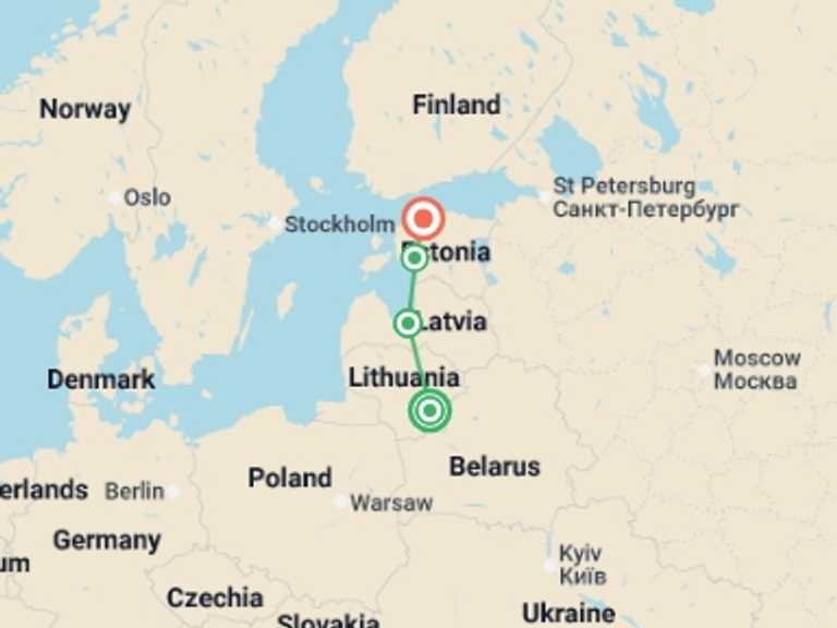 Map of Vilnius Tour with 3 destination visits for the trip: Highlights of the Baltics - 8 days