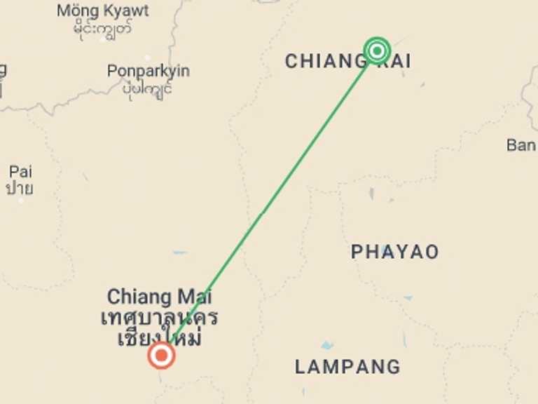 Map of Thailand Tour with 2 destination visits for the trip: North Thailand Highlights, Small Group Tour (english Only)