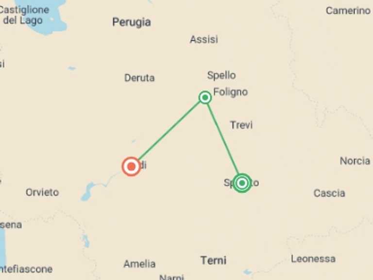 Map of Italy Tour with 3 destination visits for the trip: Hilltowns Of Umbria, Self-drive