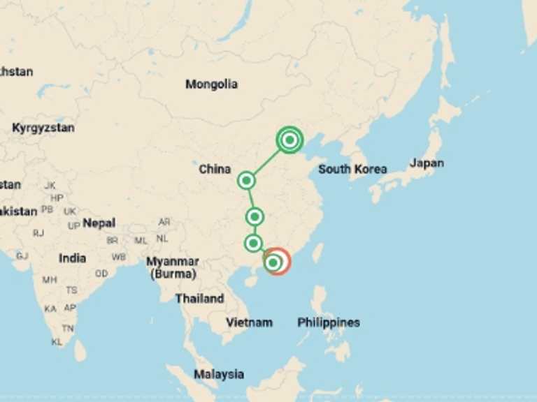 Map of Asia Tour with 7 destination visits for the trip: Discover the Magic of Avatar in China