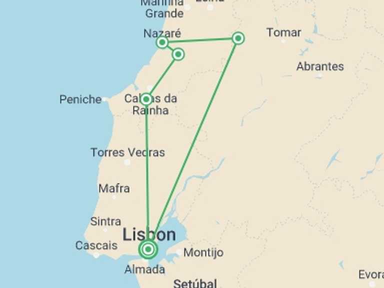 Map itinerary of Lisbon Tour in December 2025 with 2 destination visits for the trip: Religious Portugal